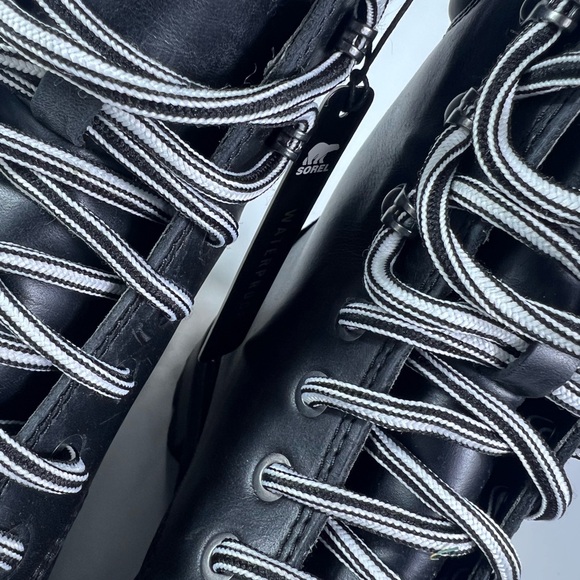 SOREL Lennox Leather Lace STKD Boot in Black Sea Salt NWT NO BOX Size:10 Women’s - Picture 9 of 15